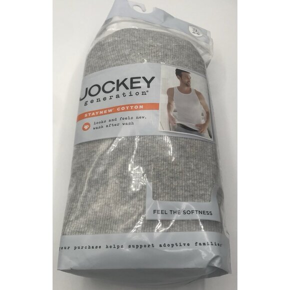 Jockey Tank  Top Undershirt Mens XL 100% Cotton 2 Black and 1 Gray Three Pack - Picture 1 of 6
